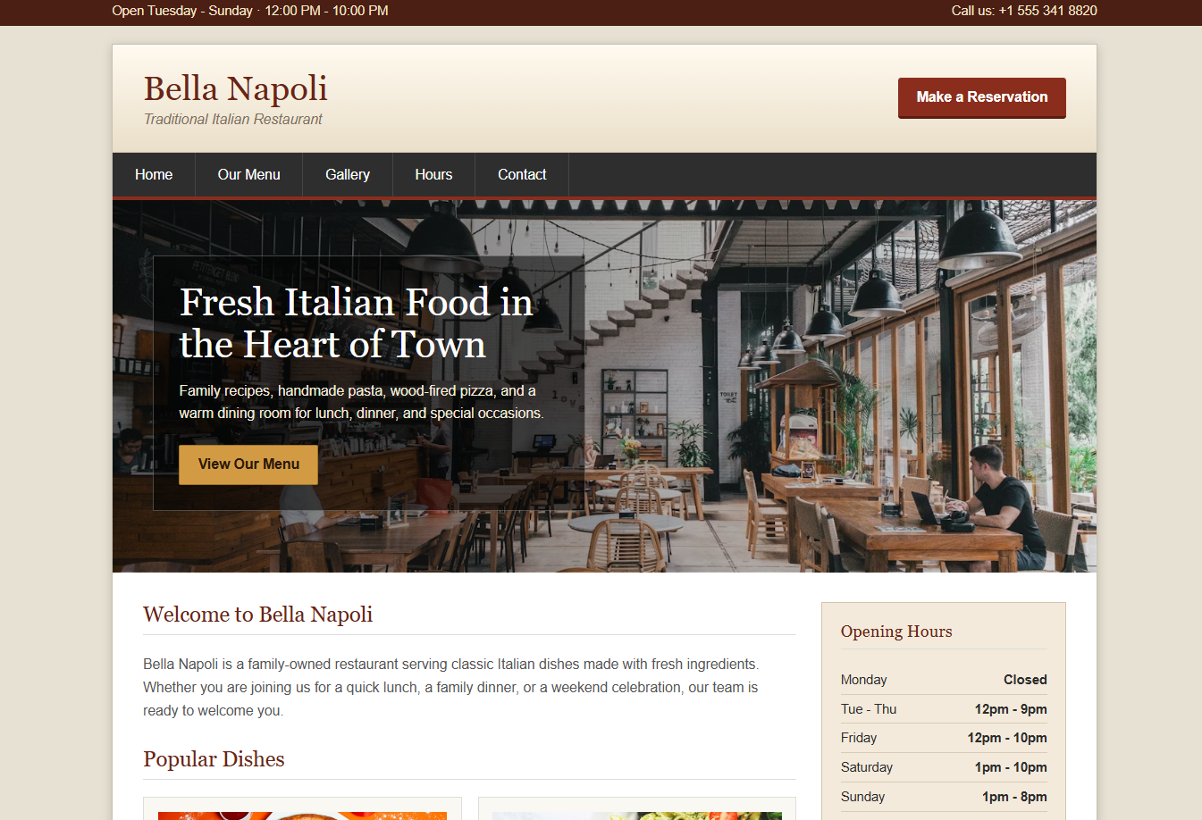 Older restaurant website example